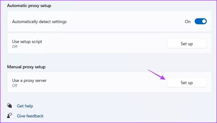 Set up option in Settings