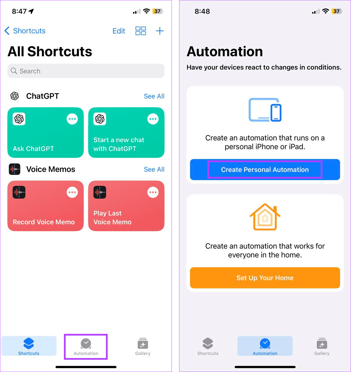 Set up personal Automation