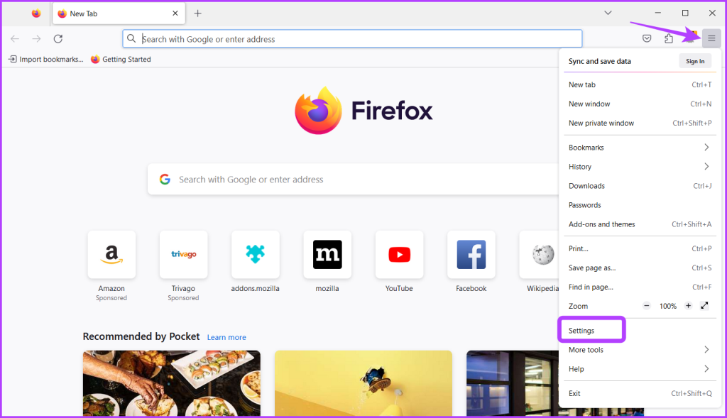 Settings of Firefox