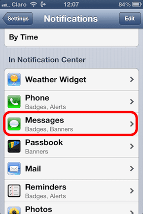 Settings Messages
