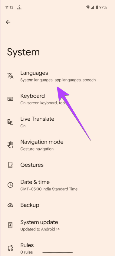 Settings System Languages