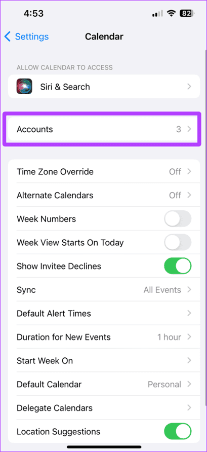 Settings acocunt option