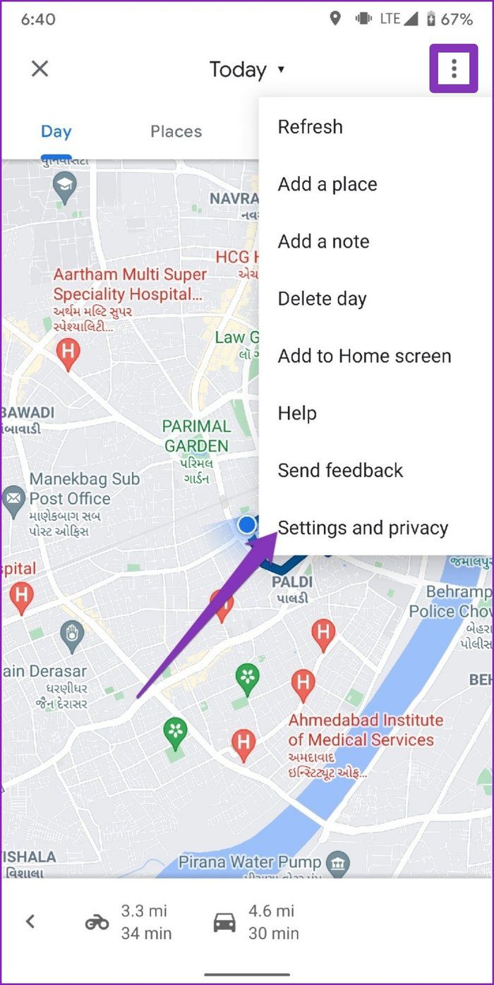 Settings and Privacy in Google Maps