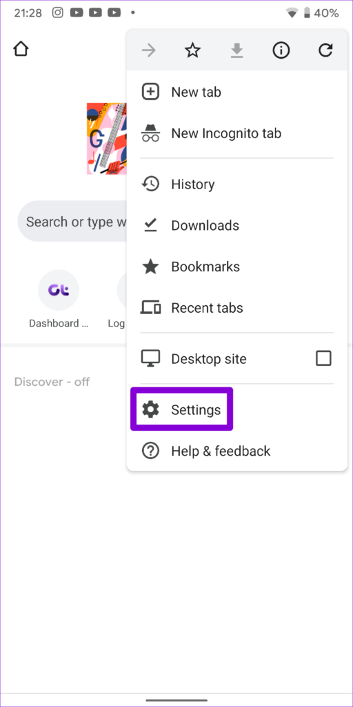 Settings on Chrome for Android