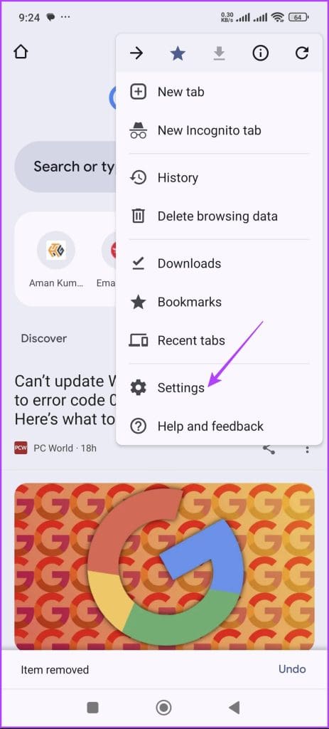 Settings option in Chrome 1