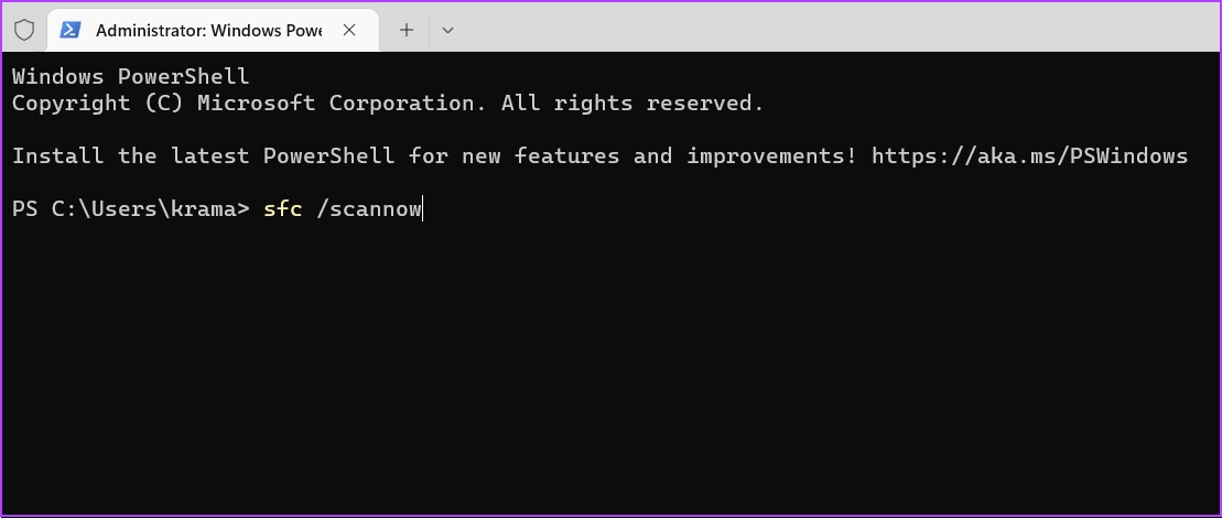 Running Sfc command in the command prompt