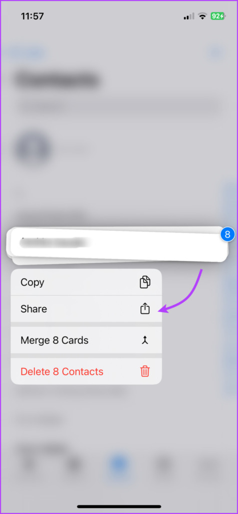 Long-press to Airdrop the contacts