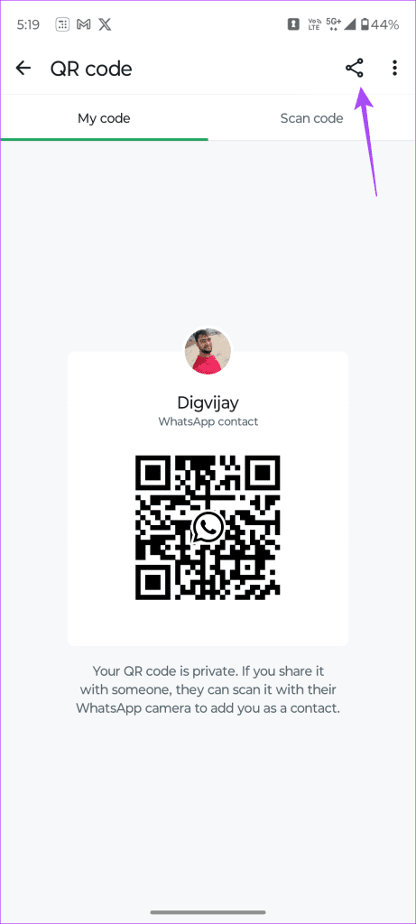 Sharing WhatsApp QR code on Android