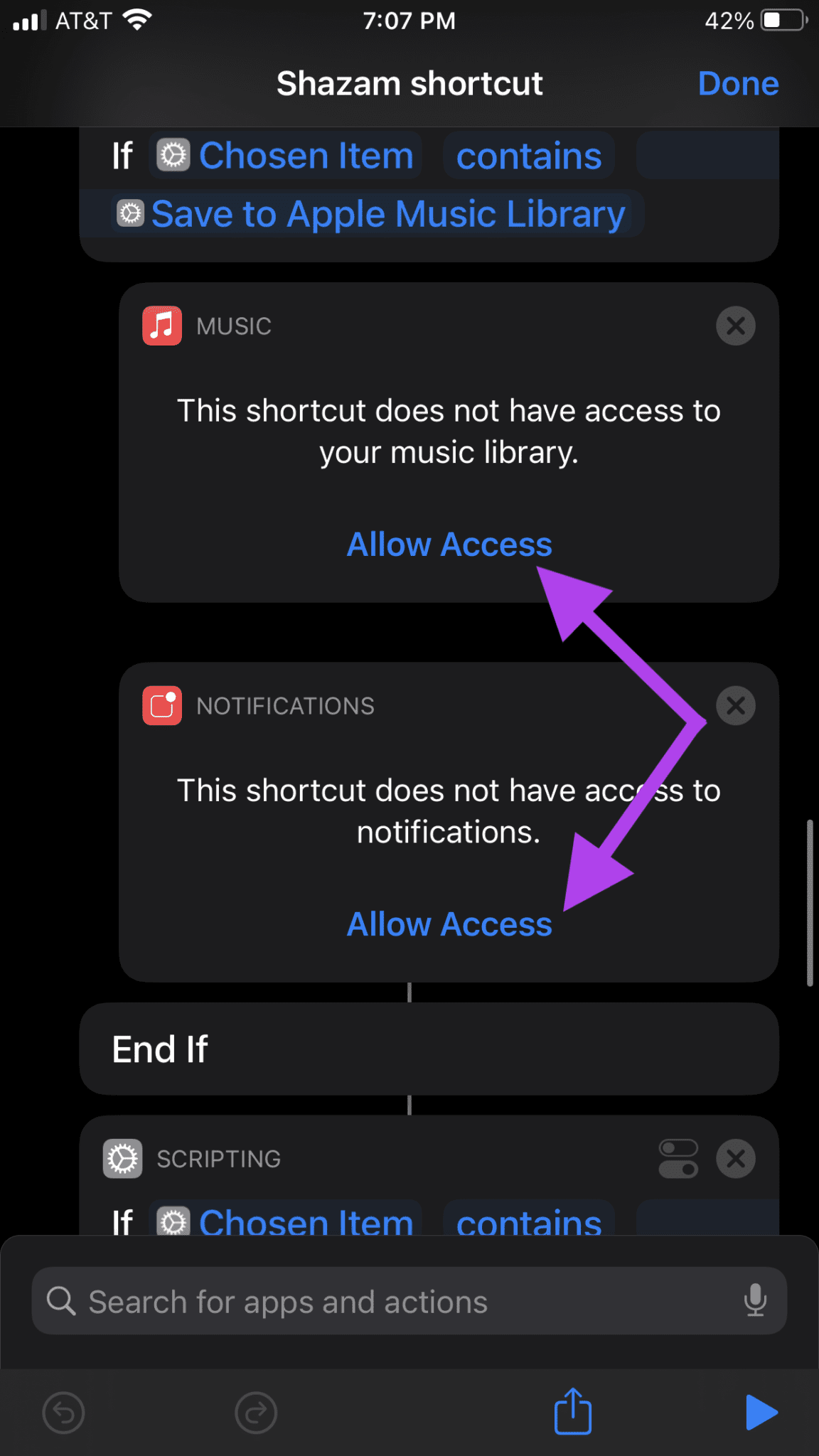 Shortcuts Allow Access Buttons