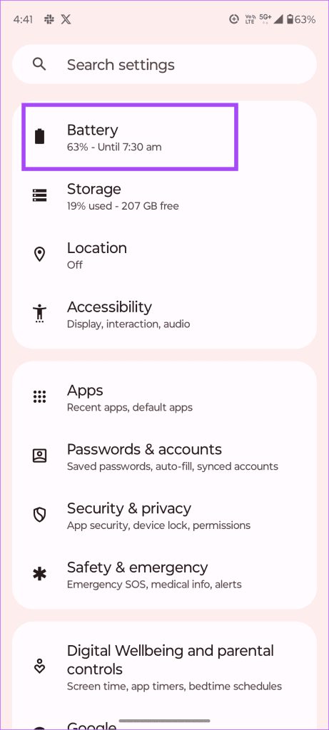 Showing Battery in Settings Menu