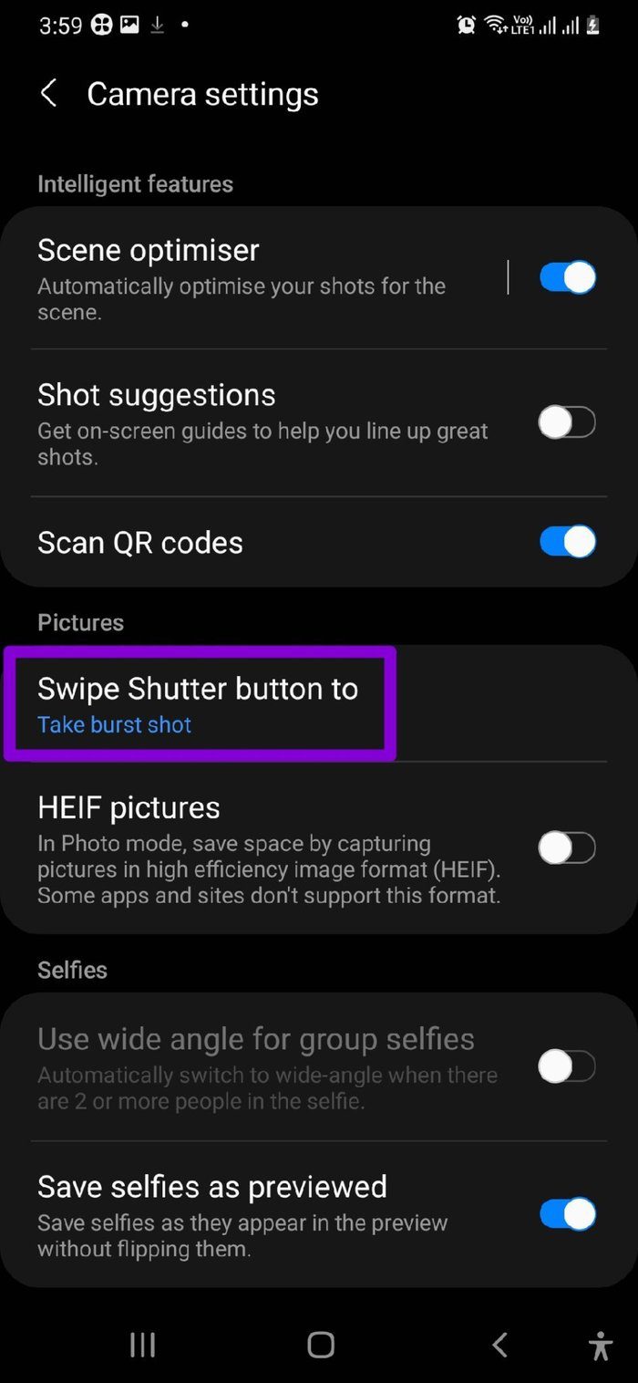 Shutter Button Settings on Samsung Phone