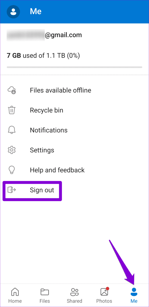 Sign Out of OneDrive on Android 1