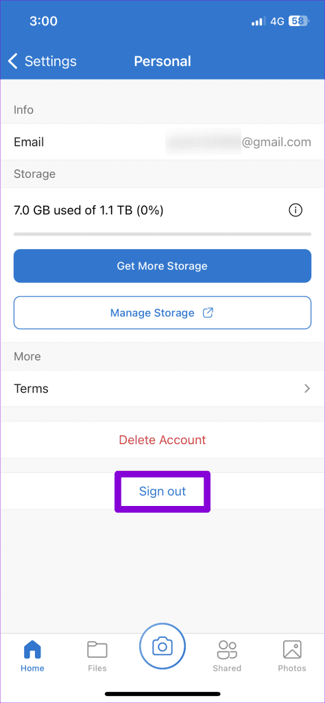 Sign Out of OneDrive on iPhone