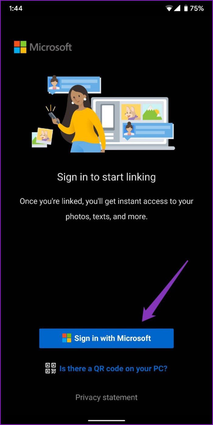 Sign in with Microsoft account on Your Phone app