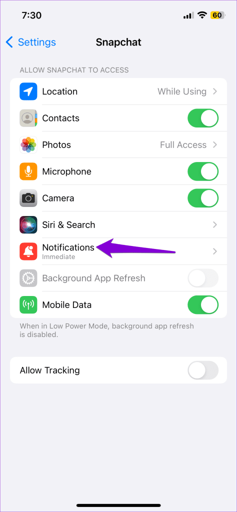 Snapchat App Notifications on iPhone