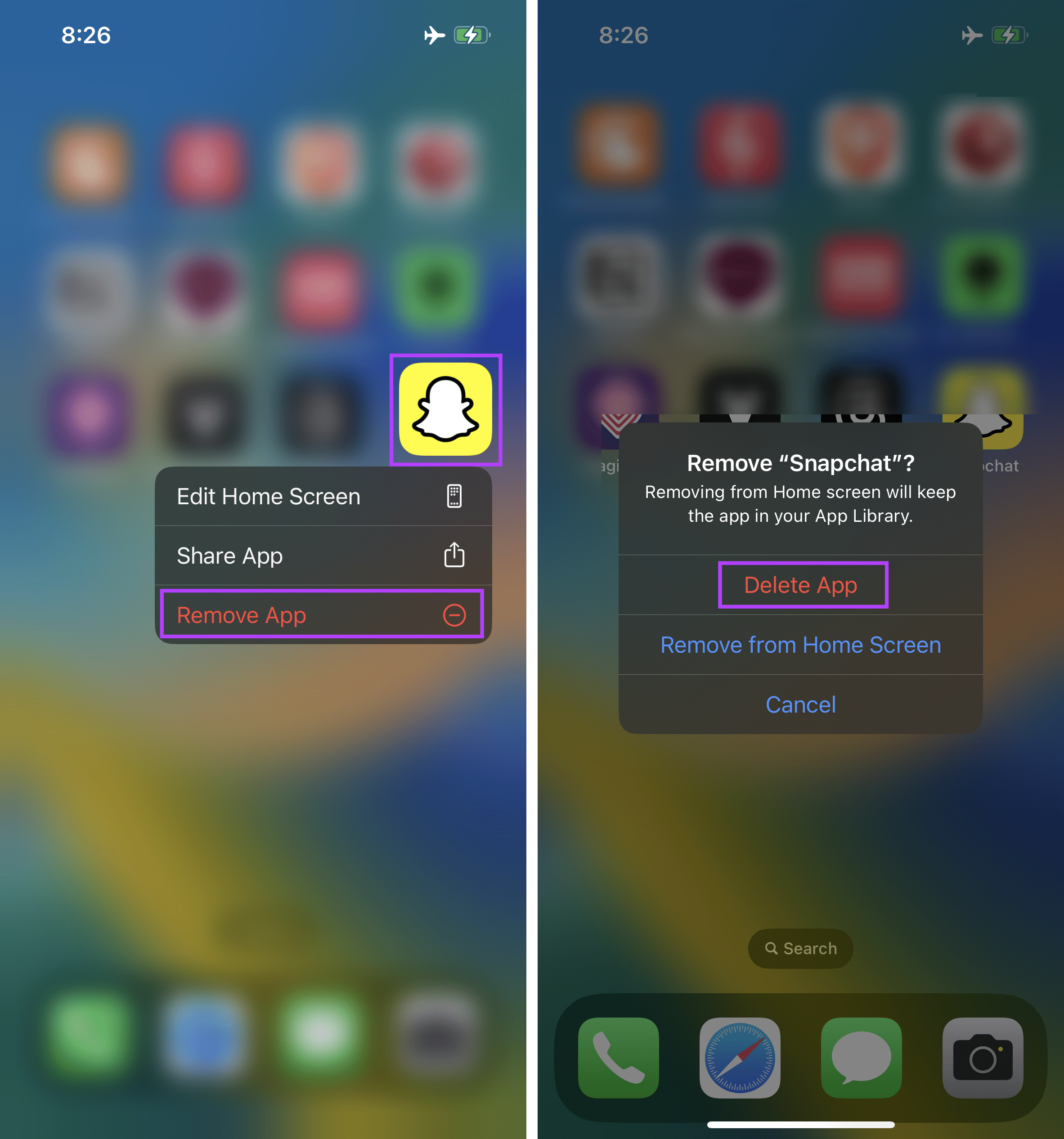 Snapchat را در iOS حذف نصب کنید