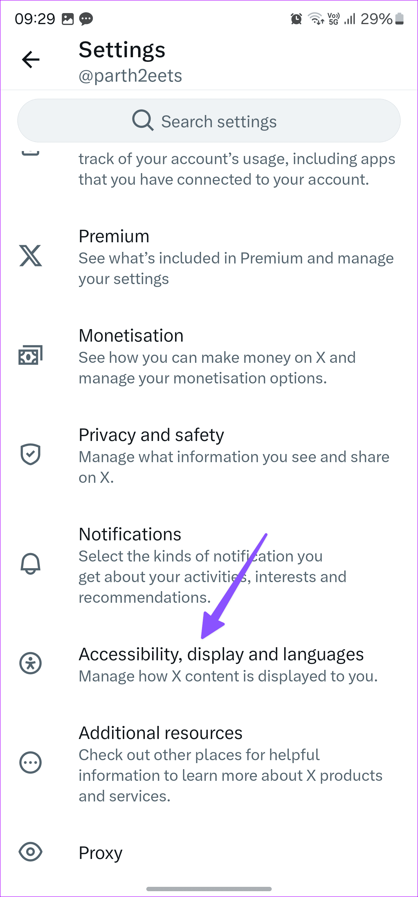 Tap Accessibility, display and languages