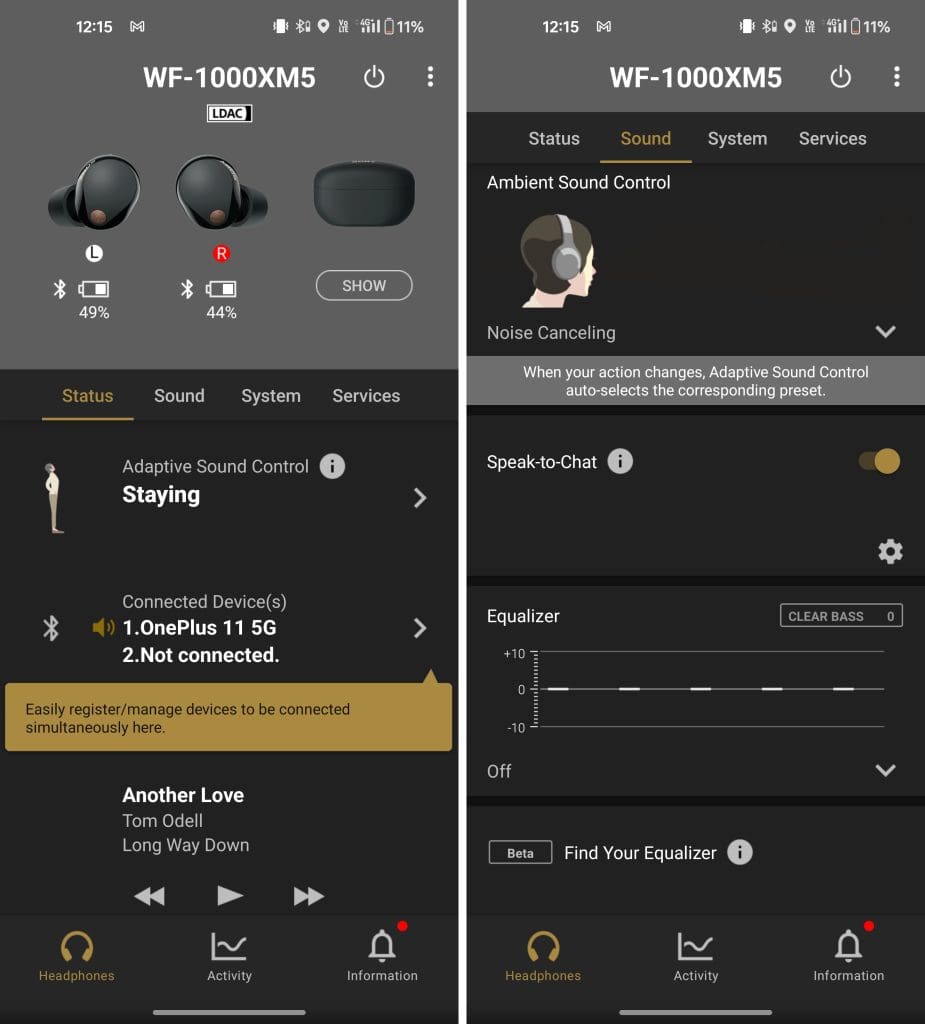 Sony Headphones Connect App UI
