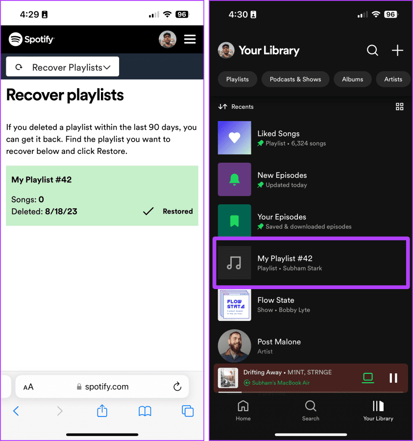 Spotify Delete Playlist Recovered on mobile