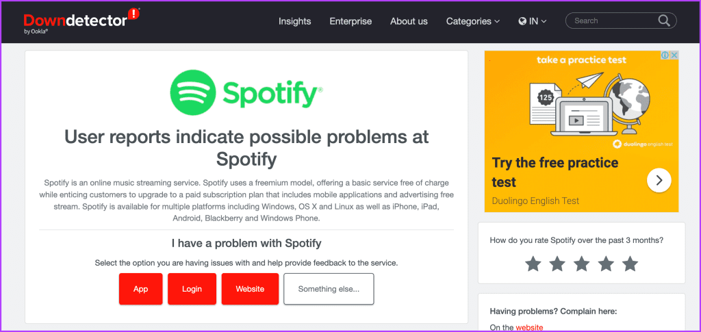 Spotify Down Detector Website