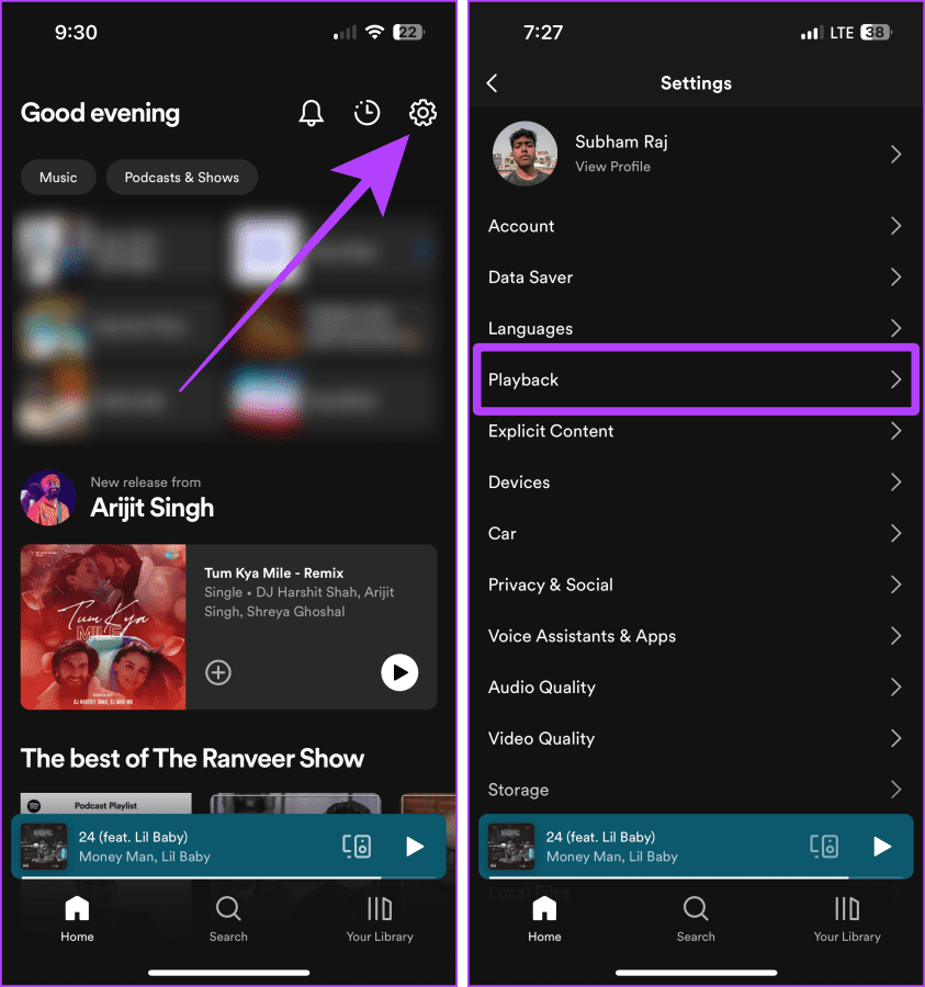 Spotify Settings on Mobile