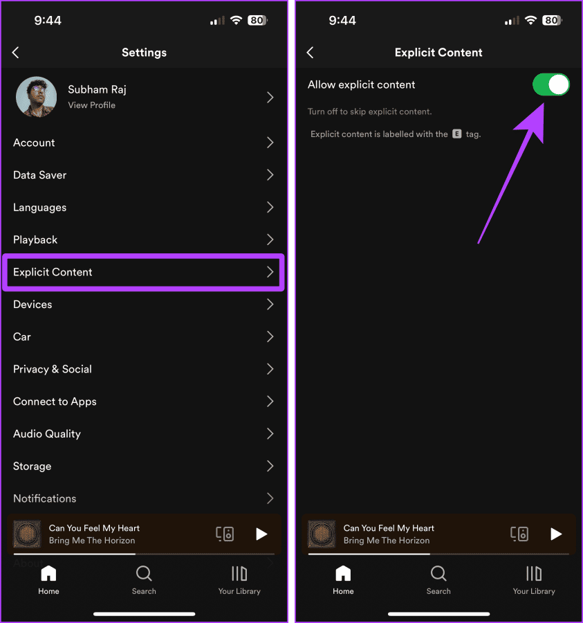Spotify allow explicit content on mobile