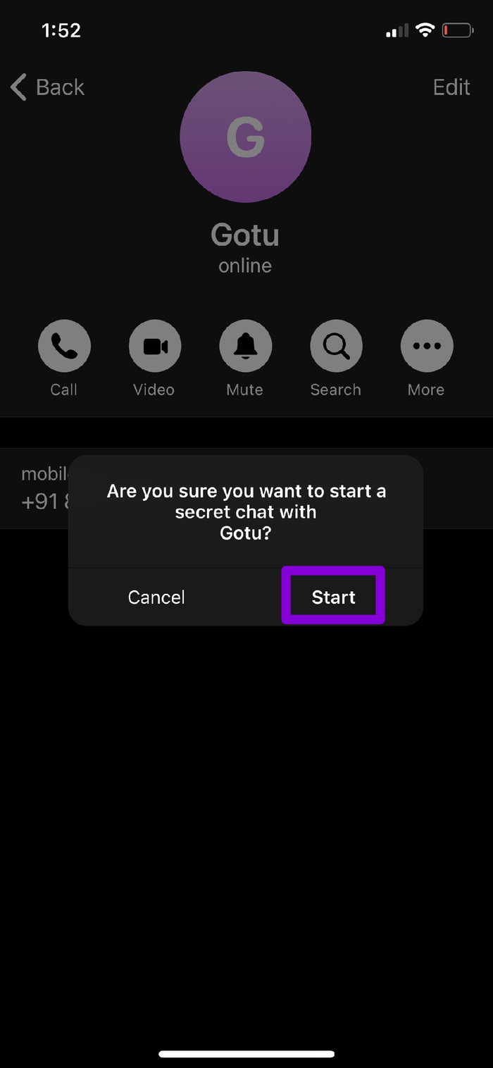 Start Secret Chat i Phone