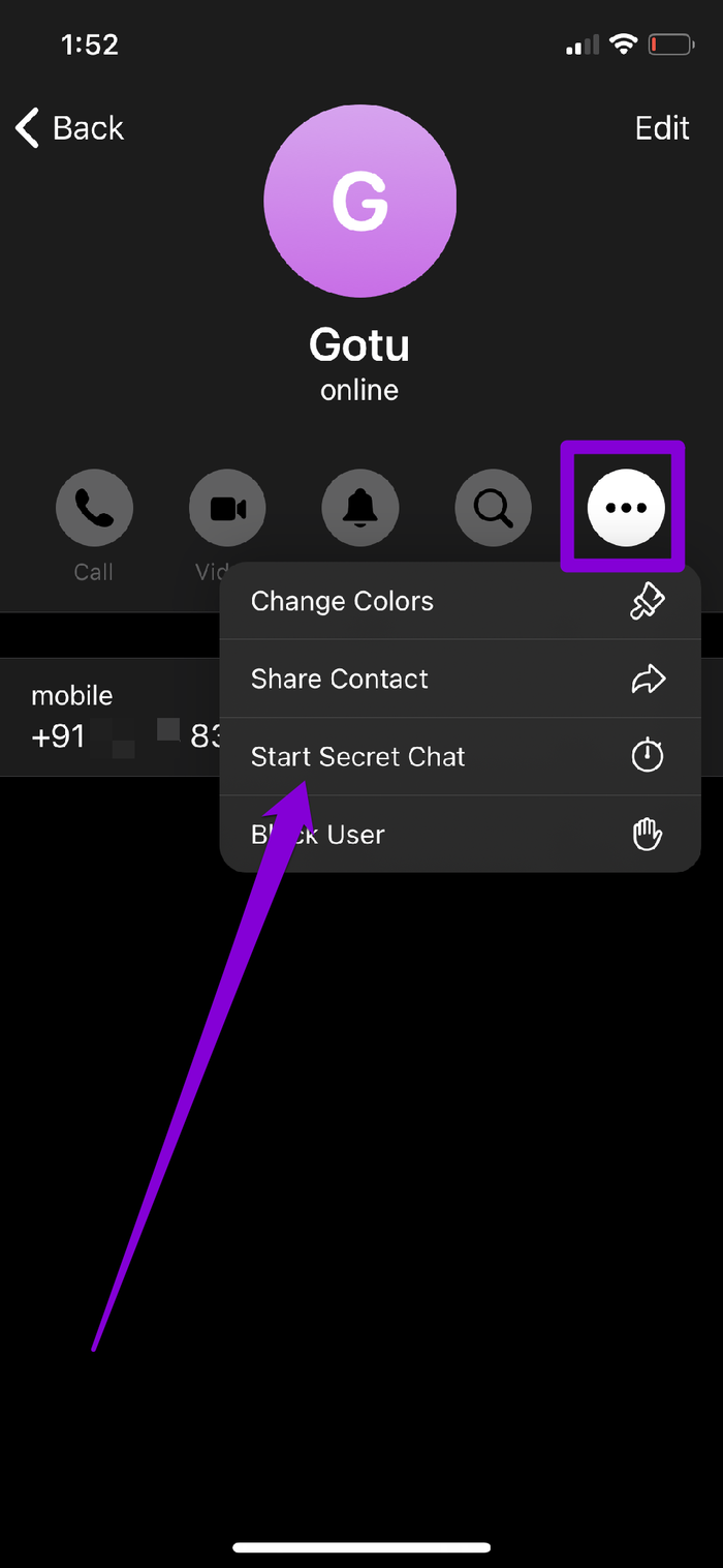 Start Secret Chat in Telegram for i OS