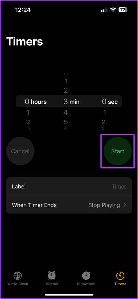 Start Timer on iPhone