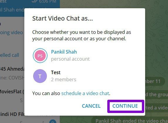 Start a Group Video Call on Telegram for PC