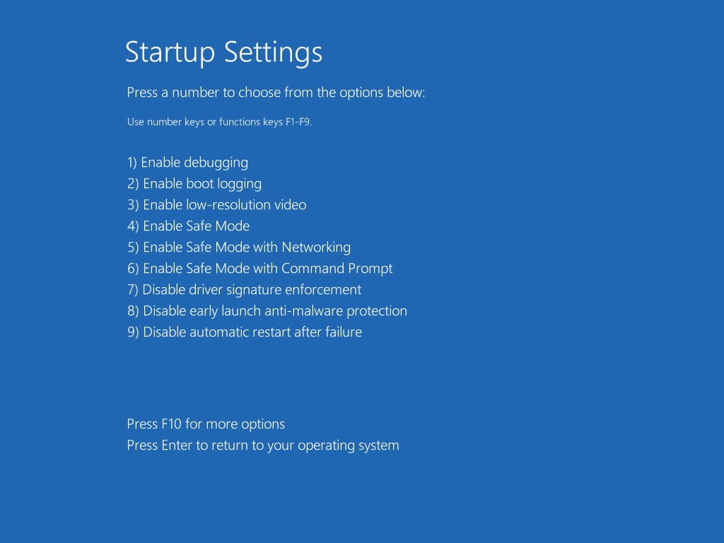 Startup Settings on Windows