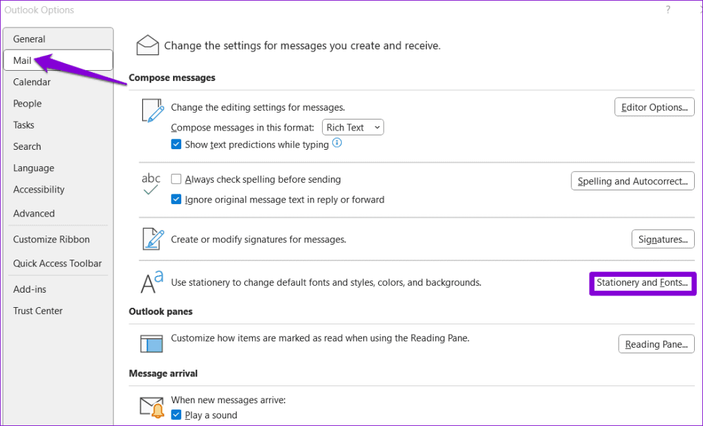 Stationary and Fonts in Outlook