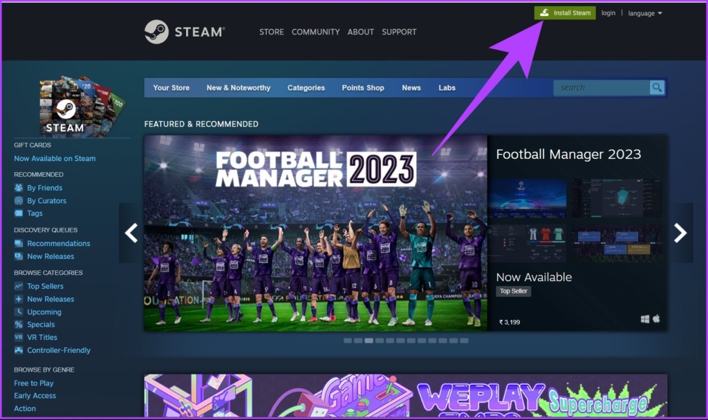 Click on the Install Steam box