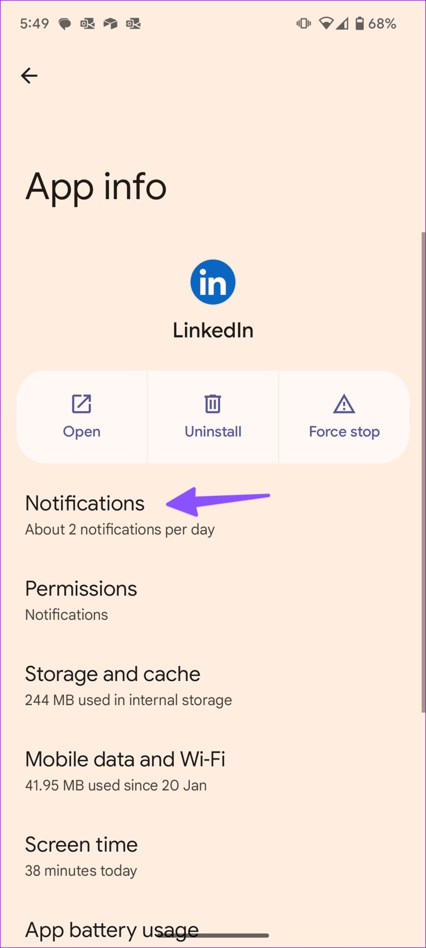 LinkedIn notifications on android