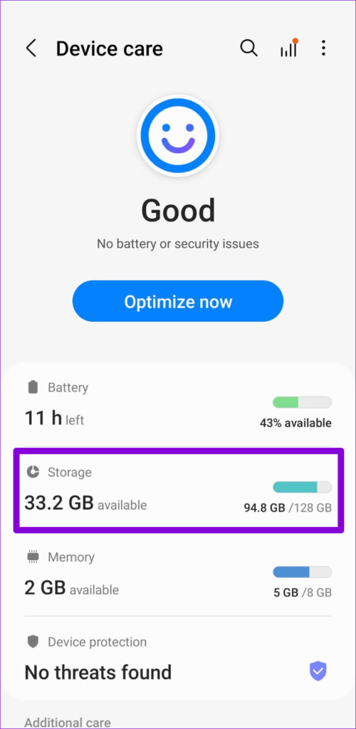 Storage Settings on Android
