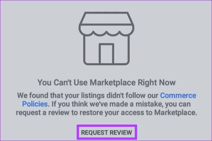 Submit a Request Review for Facbook Marketplace Ban