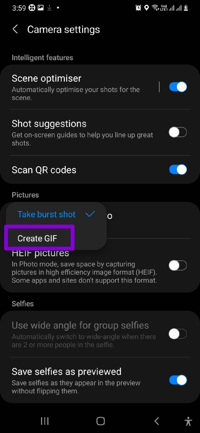 Swipe Shutter Button to Capture GIF on Samsung