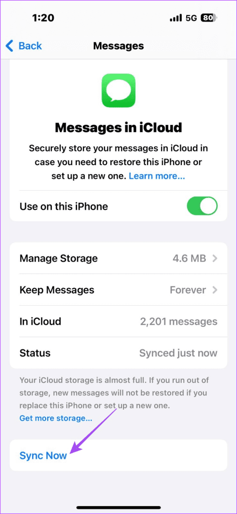 Sync Messages iPhone Cloud