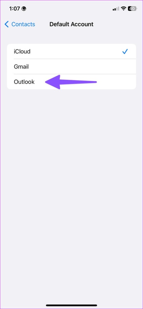 default account for saving contacts