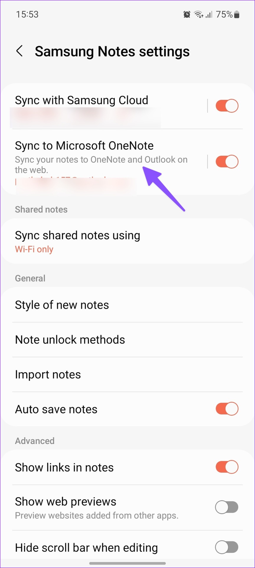 Abra la sincronización de Samsung Notes con OneNote