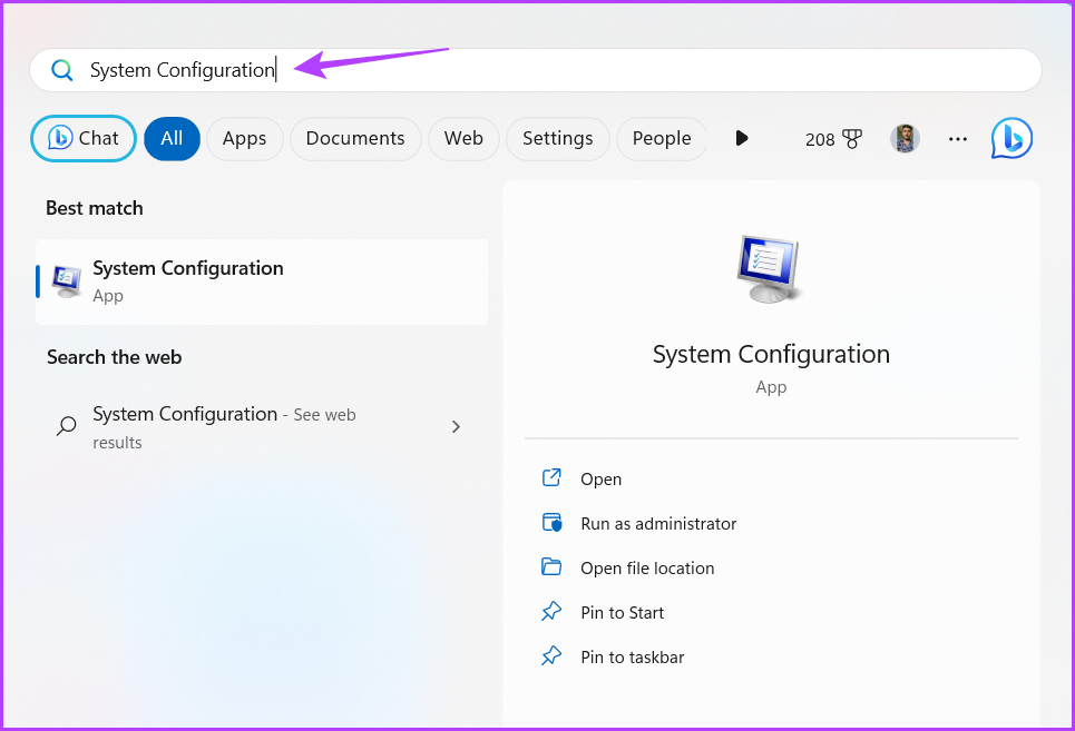  System Configuration in Start menu