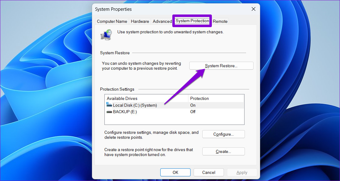 System Restore on Windows 11