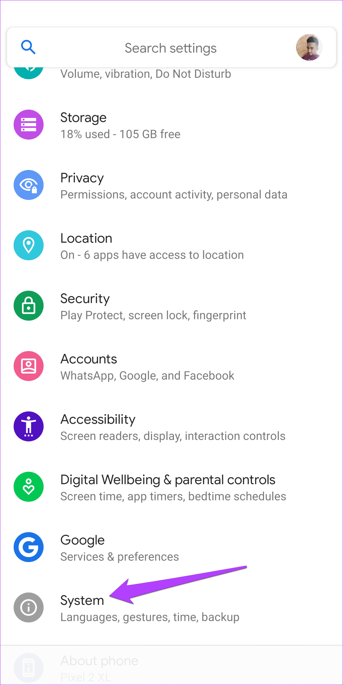 System Settings on Android 1