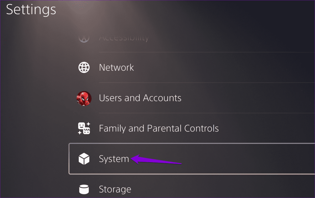 System Settings on PS5
