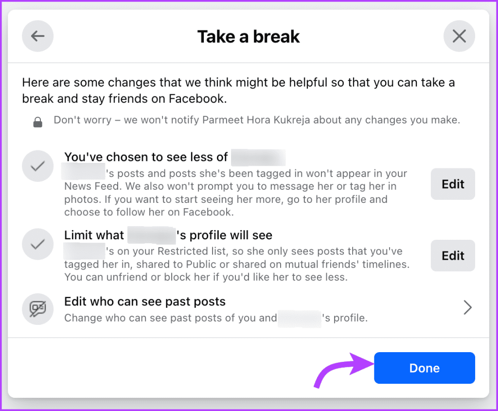Take a break from someone on Facebook