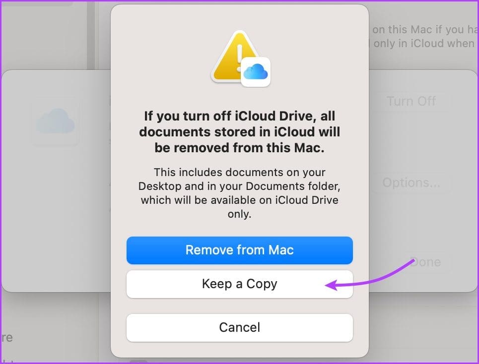 Select Keep a Copy to move iCloud drive files offline