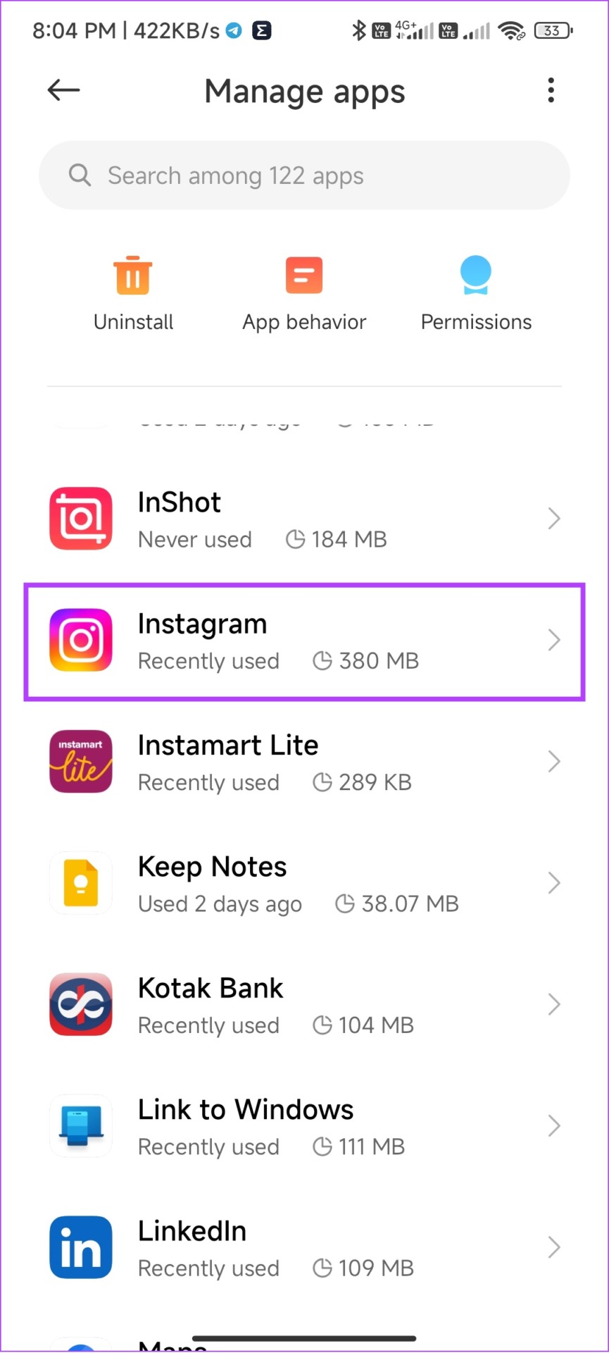 Tap Instagram from apps page