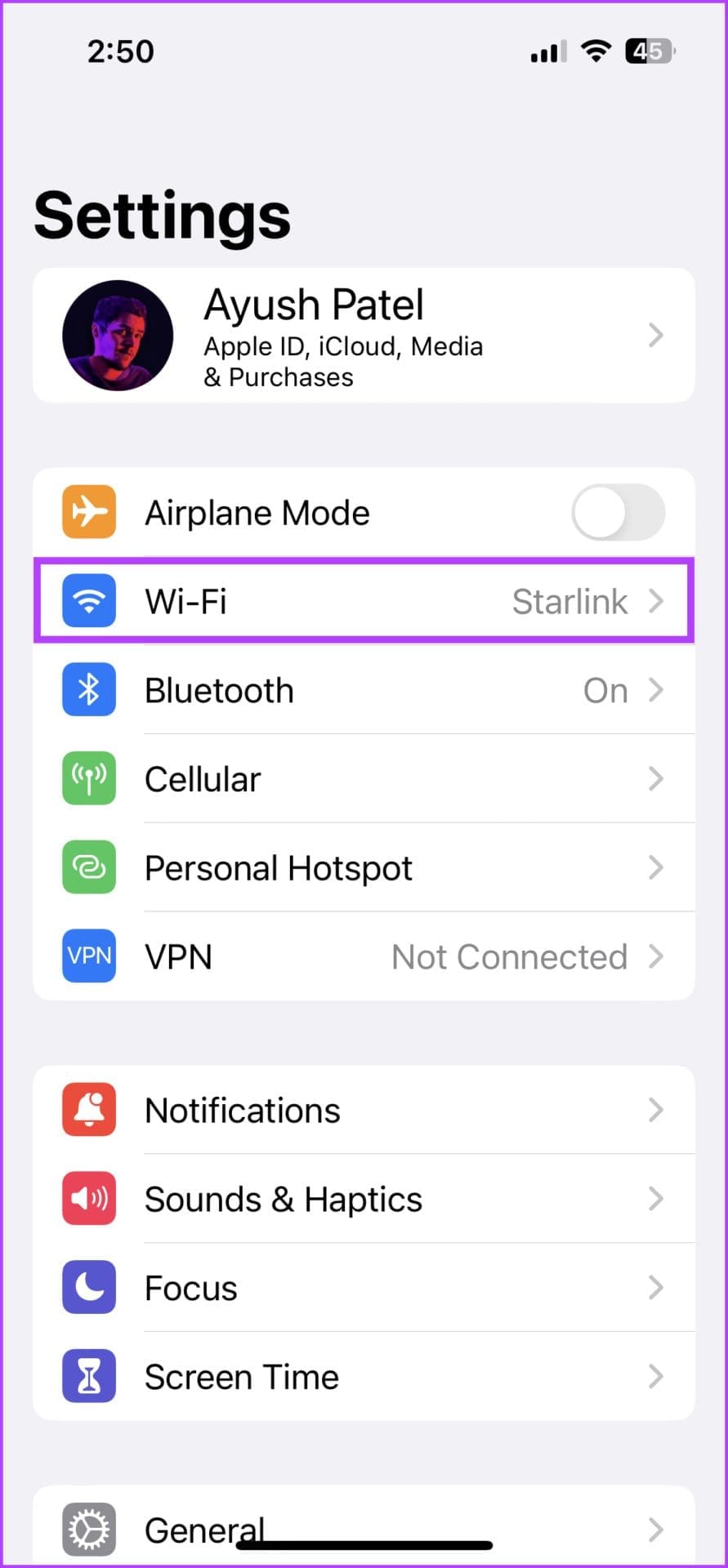 Tap on the Wi-Fi option