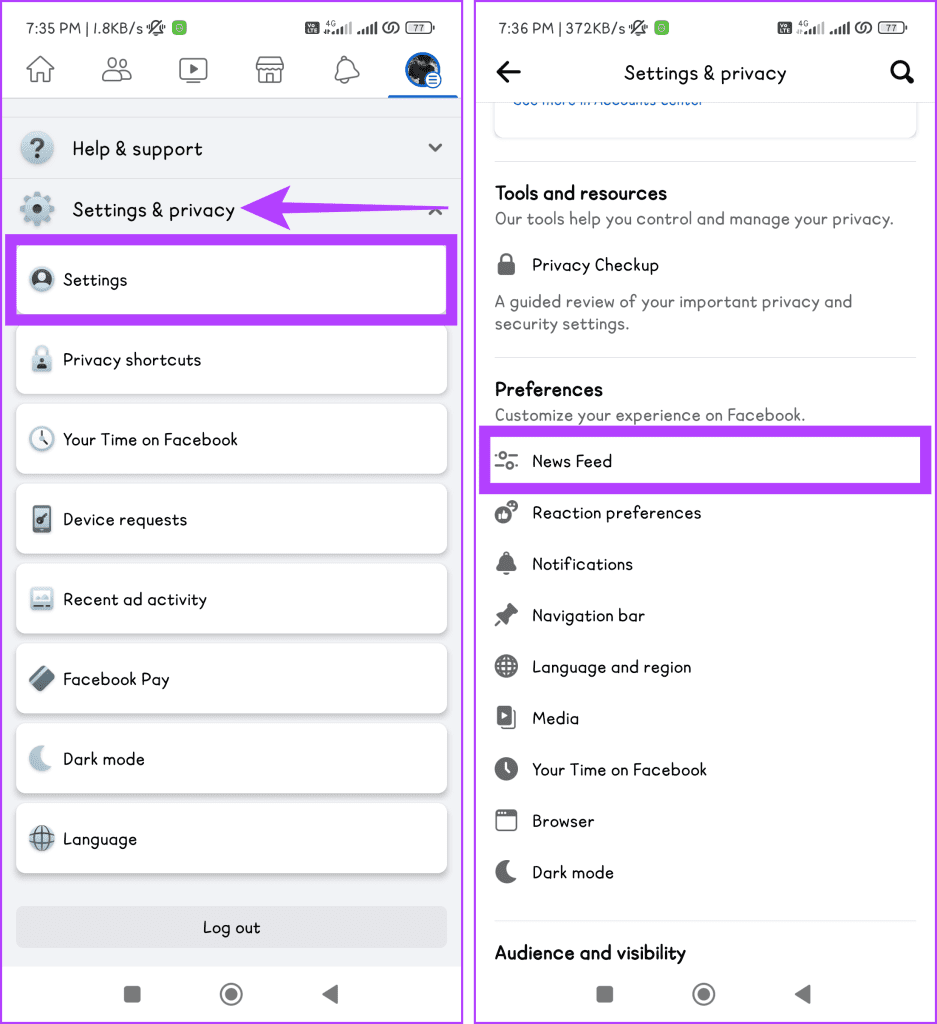 Tap Settings privacy select Settings from the list and choose News Feed