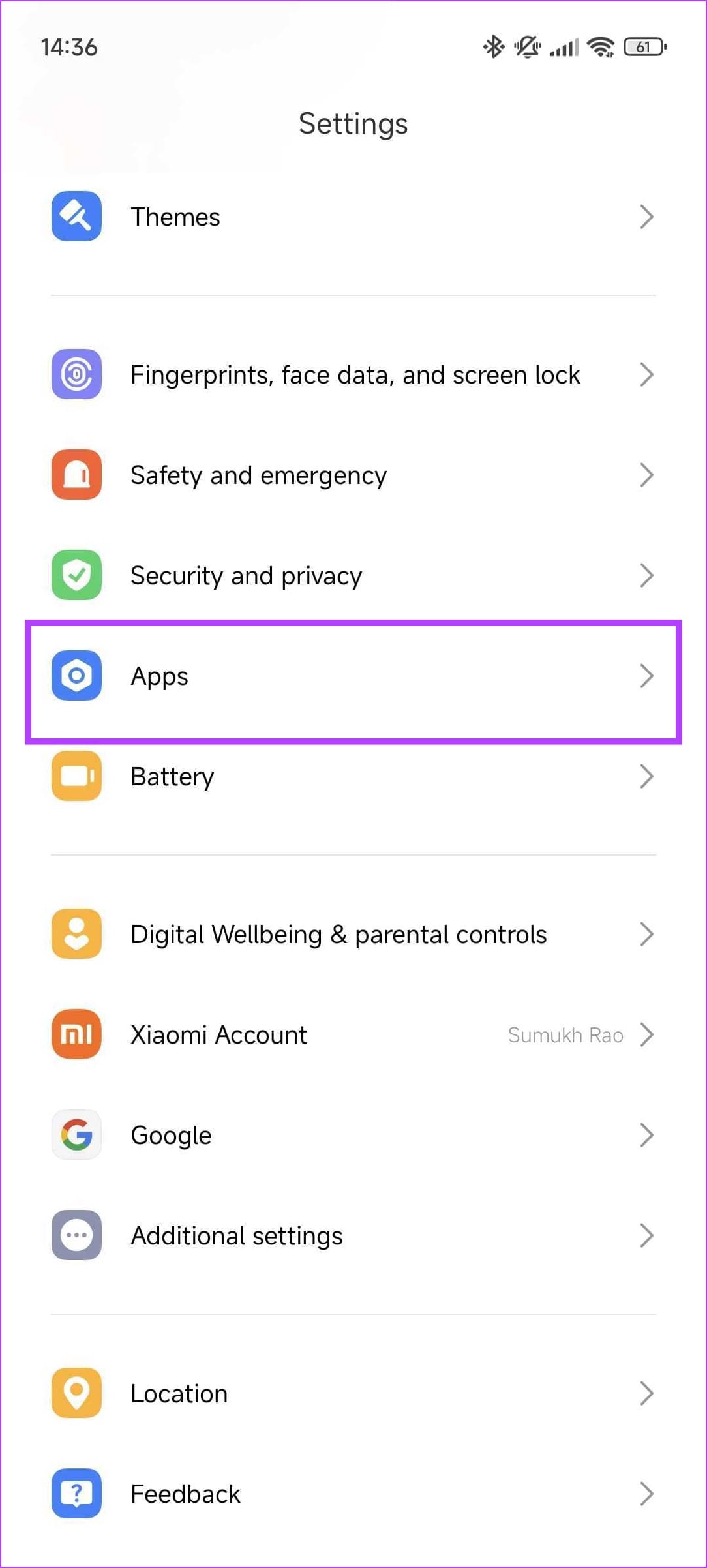 Tap on Apps in Settings